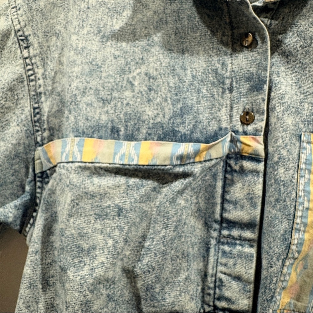 Vintage Acid Wash Denim Shirt Boho Western Size 22W Aztec Pocket - Picture 4 of 5